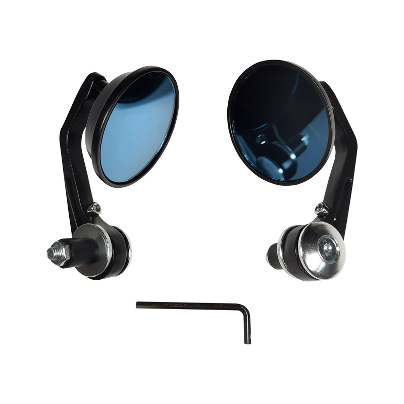 Handle Bar End Mirror CNC Aluminum Raound Type Blue Glass Nikel